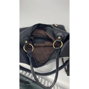 Linea Pelle Black Pebbled Leather Shoulder Tote